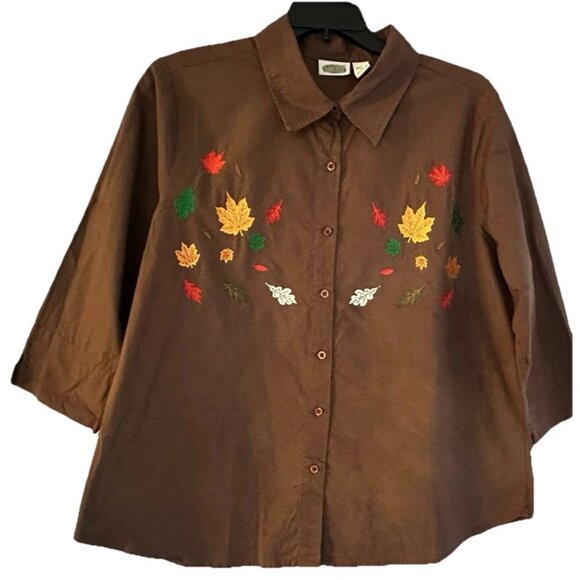 vintage Collections Etc Womens BUTTON DOWN EMBROIDERED AUTUMN LEAVES XL SHIRT - Picture 1 of 11